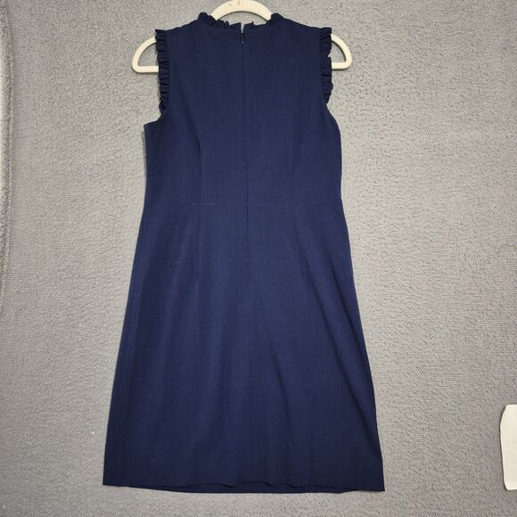 J. Crew Women's Blue Ruffle Neck Sheath Midi Dress 4 - Picture 3 of 9